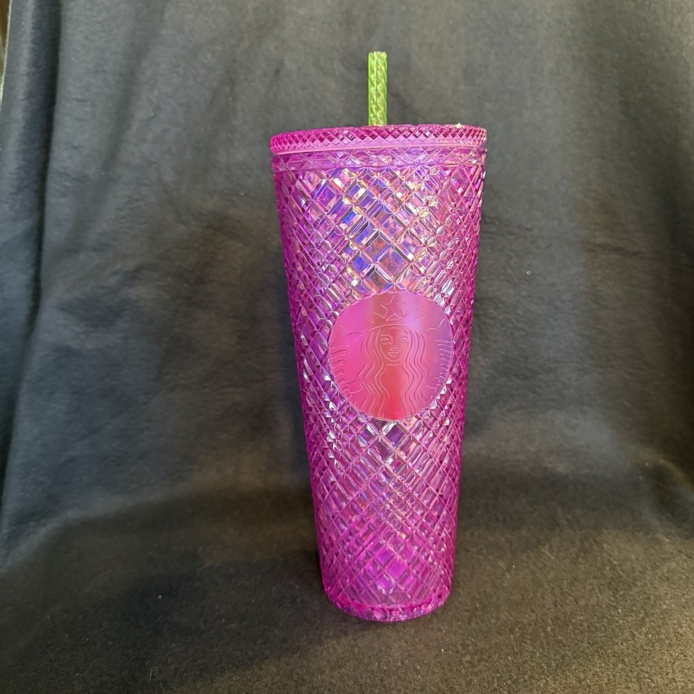 Starbucks Magenta Iridescent Crystal Diamond Cut Cold Cup Tumbler 24oz